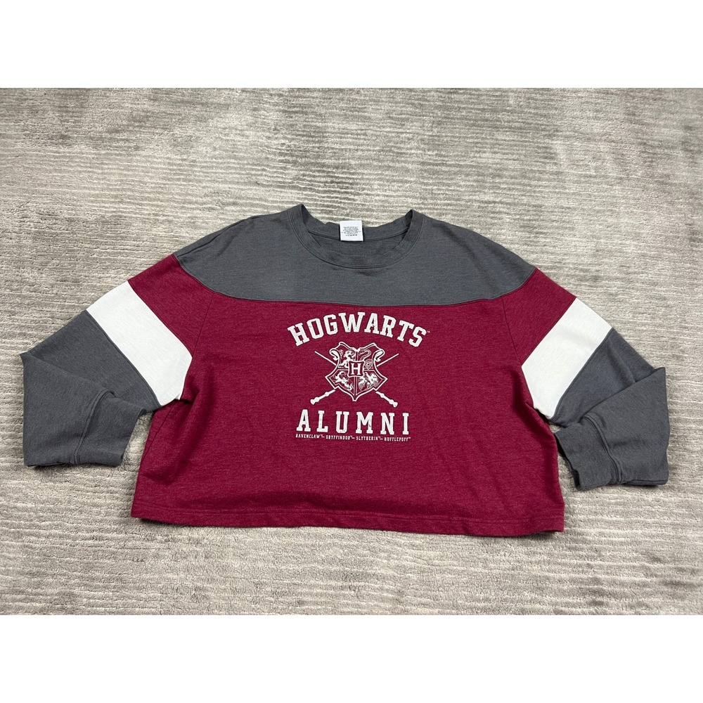 Harry Potter Sweatshirt Womens 2XL Maroon Hogwarts Alumni Cropped Colorblock